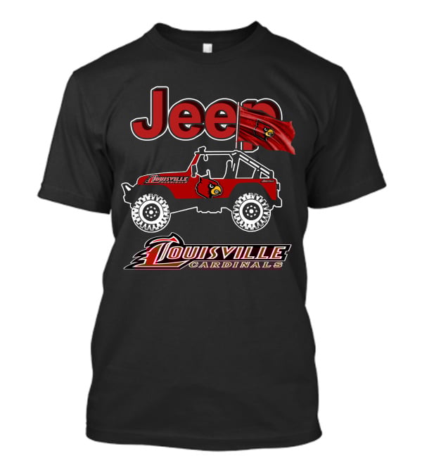Jeep Louisville Cardinals Red Off-Road Vehicle With Cardinal Flag T-Shirt