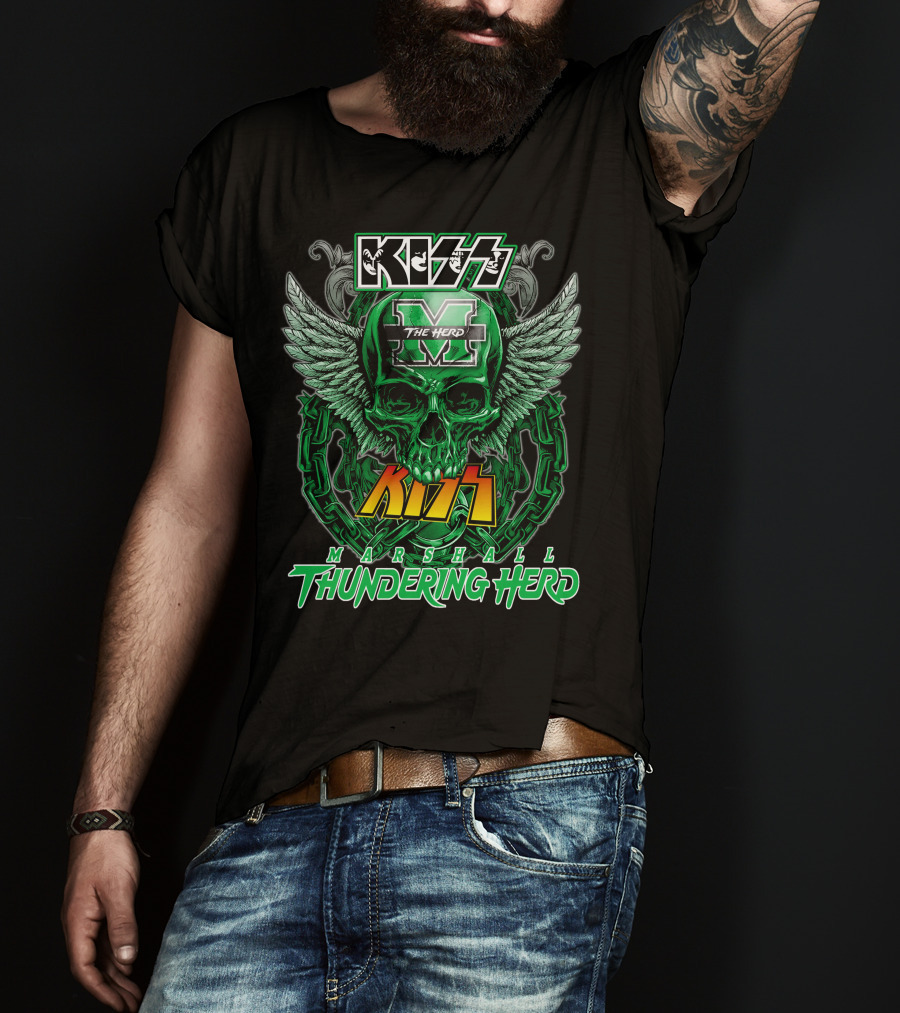 Kiss Marshall Thundering Herd M The Herd Skull Wings Chains T-Shirt