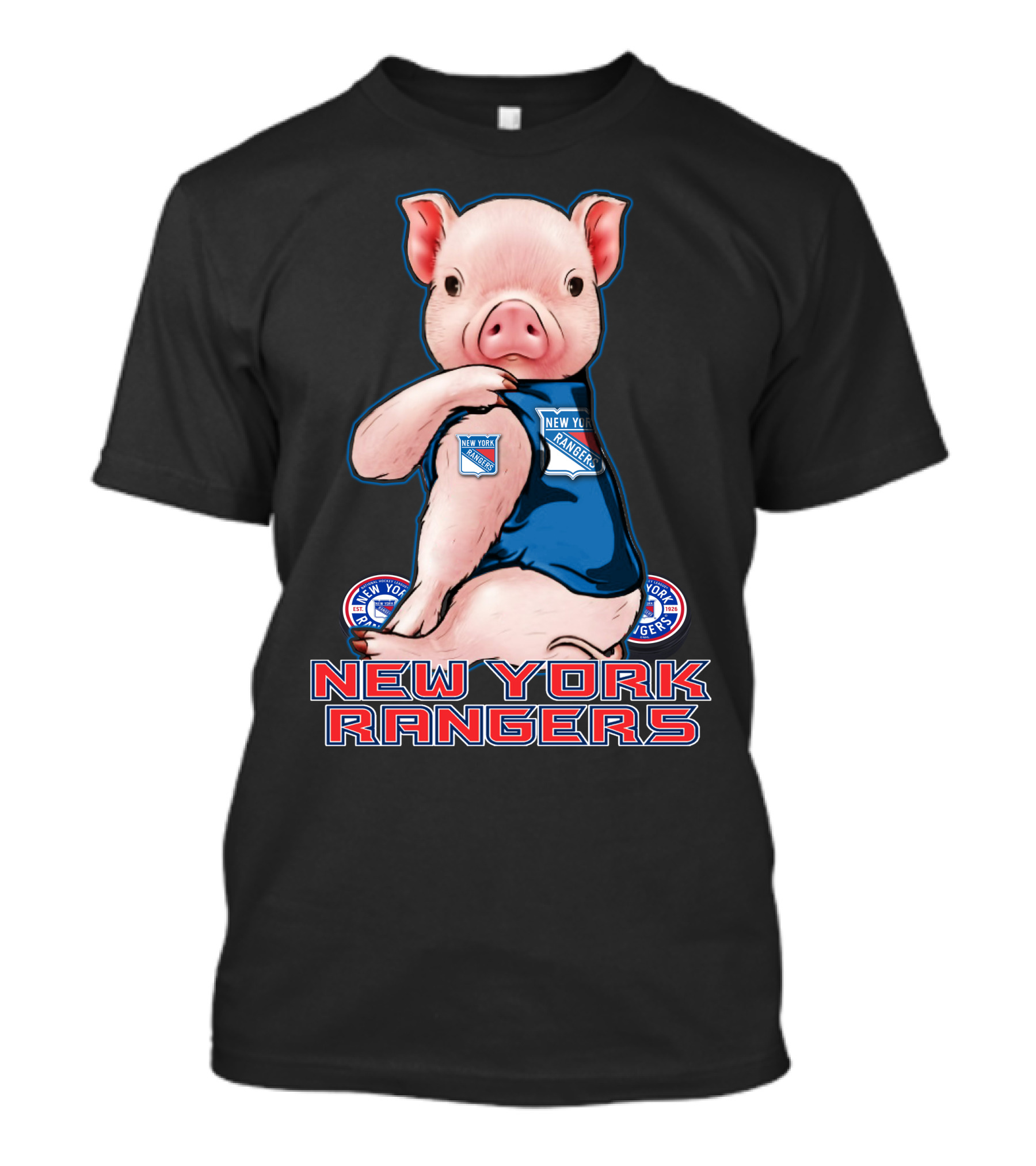Pig Wearing New York Rangers Blue Logo T-Shirt