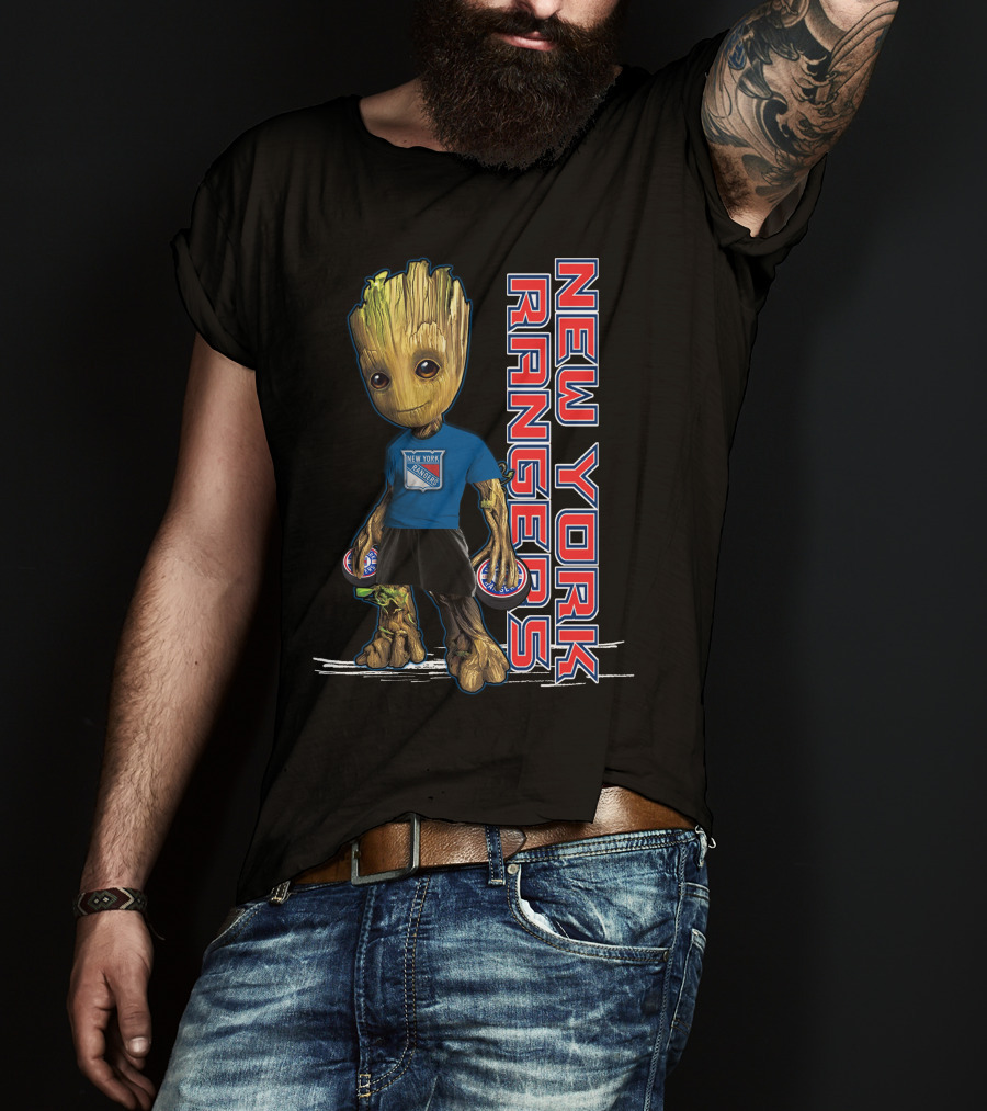 Groot New York Rangers Fan Holding Pucks T-Shirt