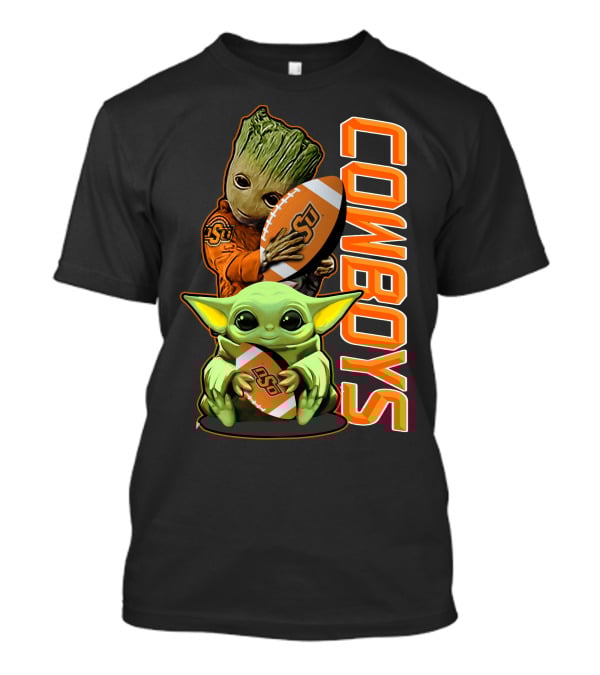 Grzd Oklahoma State Cowboys Groot Baby Yoda Football T-Shirt