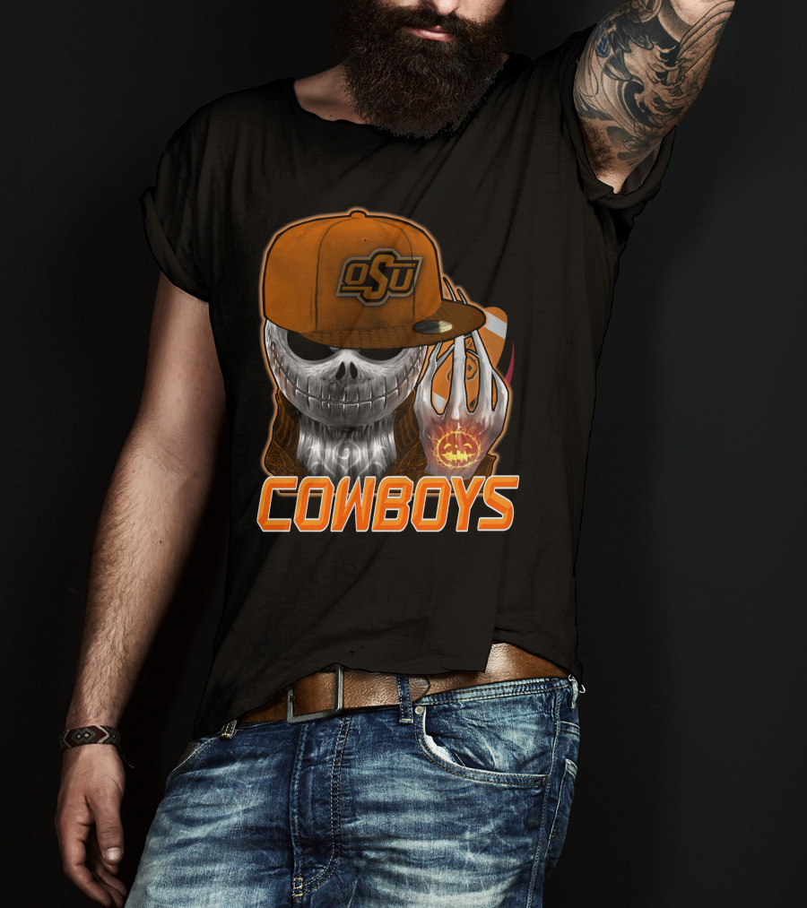 Osu Cowboys Halloween Skull Pumpkin Oklahoma State T-Shirt