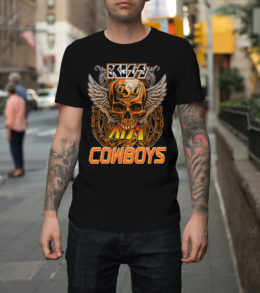 KISS OSU Cowboys Skull Wings Chain T-Shirt