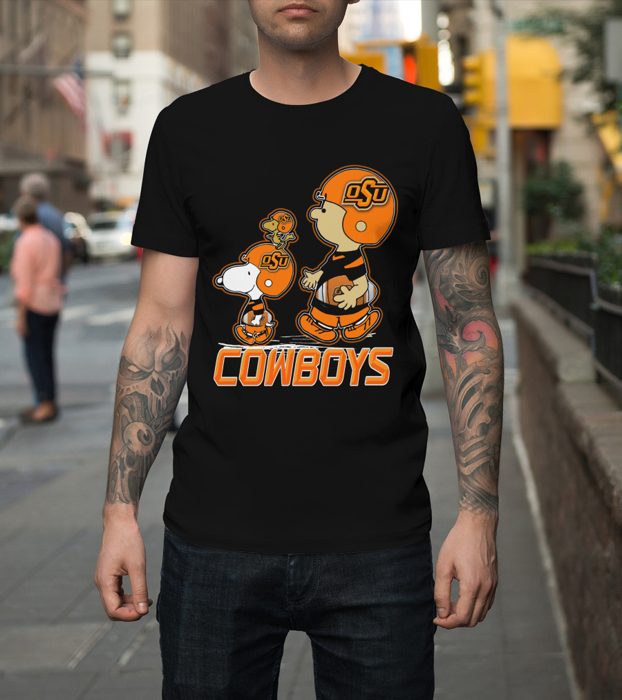 Snpfootball Oklahoma State Osu Cowboys Peanuts Characters Football Helmets T-Shirt