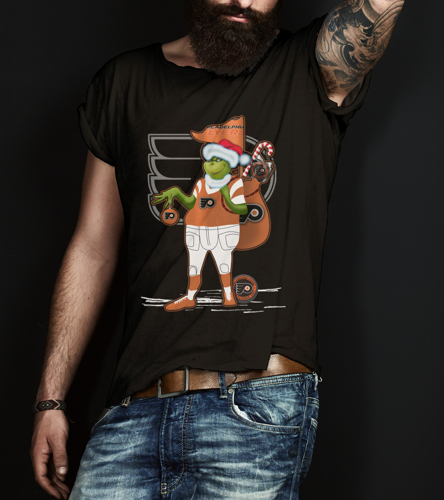 Grinch Santa Philadelphia Flyers Holiday Spirit T-Shirt