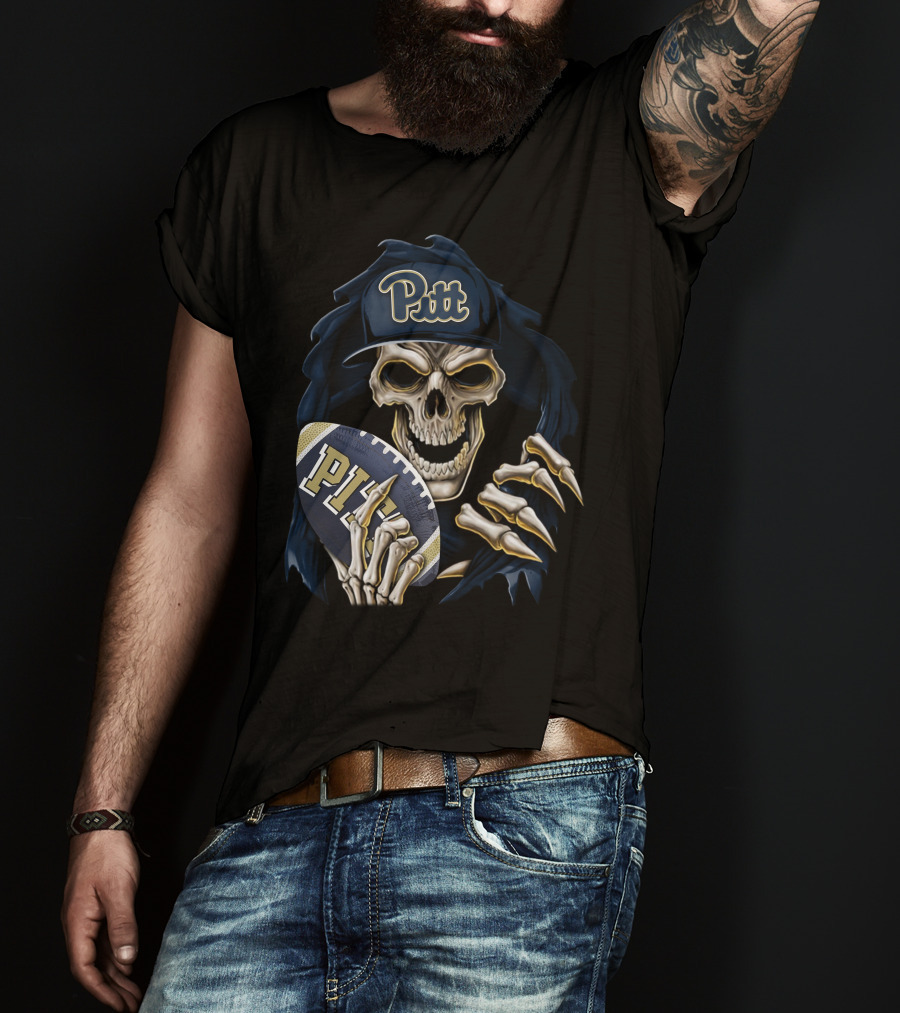 Pitt Panthers Skull Holding Football T-Shirt