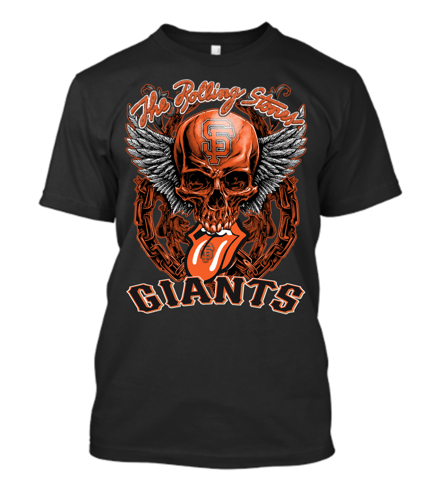 The Rolling Stones San Francisco Giants Skull And Tongue Logo With Wings And Chains T-Shirt