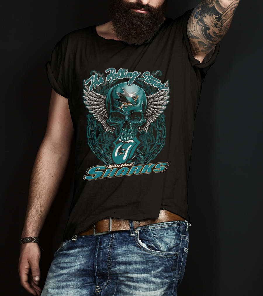 The Rolling Stones San Jose Sharks Skull Wings Logo Collaboration T-Shirt