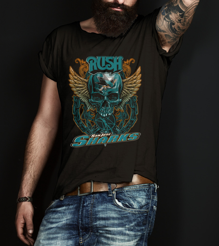 Rush San Jose Sharks Skull Winged Emblem T-Shirt