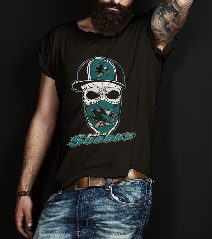 San Jose Sharks Skull Hat T-Shirt