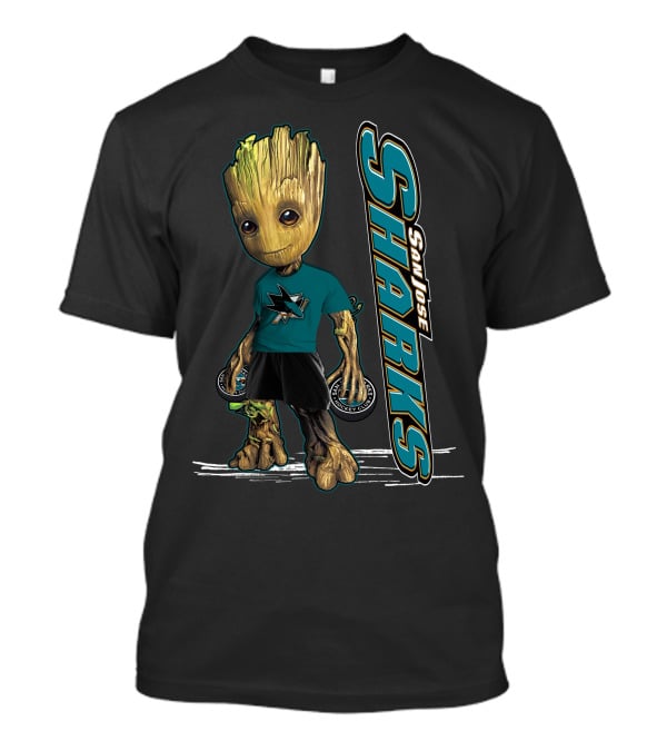 Groot San Jose Sharks Fan Character With Hockey Pucks T-Shirt