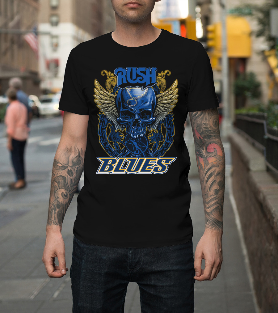 Rush St. Louis Blues Skull With Wings And Chains T-Shirt