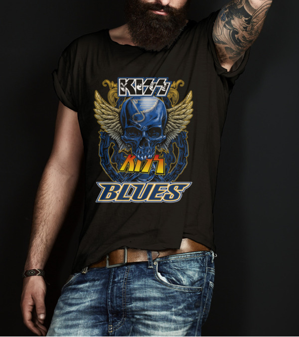Kiss St. Louis Blues Skull With Wings And Chains T-Shirt