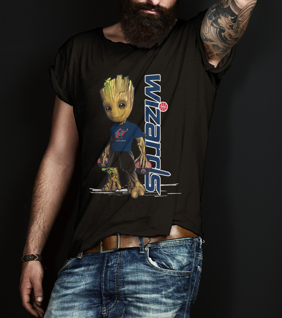 Groot Wearing Washington Wizards Jersey With Basketball Sneakers T-Shirt