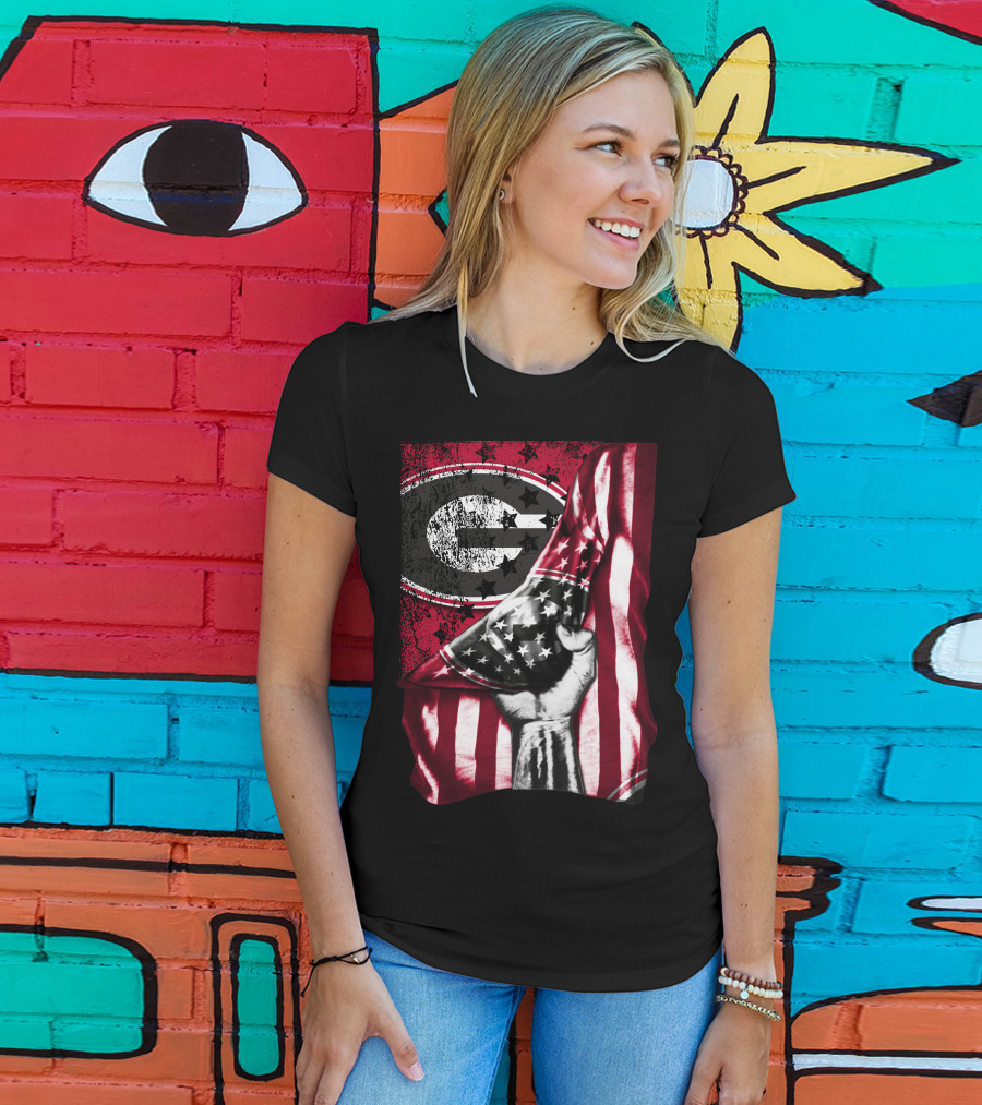 Georgia Bulldogs American Flag Hand T-Shirt