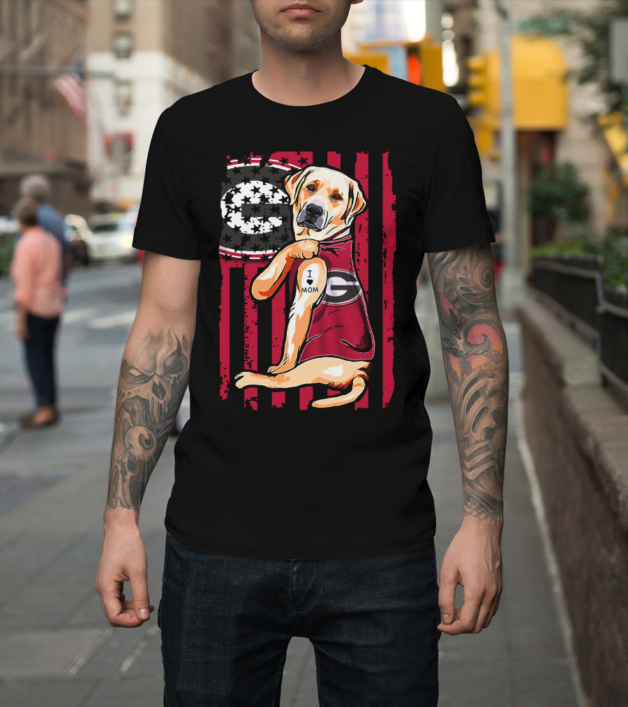 Labrador Retriever Wearing Georgia Bulldogs Vest With I Love Mom Patch T-Shirt