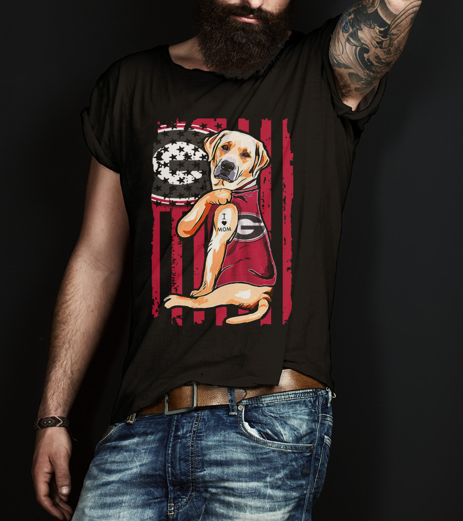 Labrador Retriever Wearing Georgia Bulldogs Vest With I Love Mom Patch T-Shirt