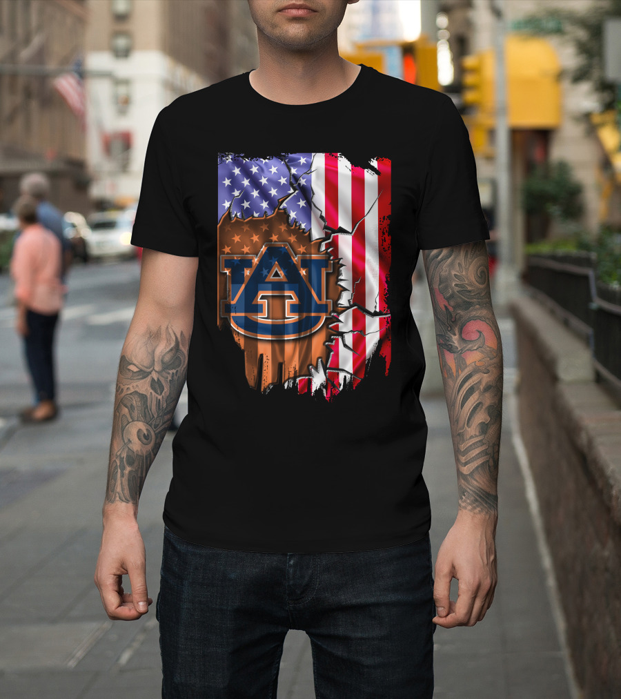 Auburn Tigers American Flag Rip T-Shirt