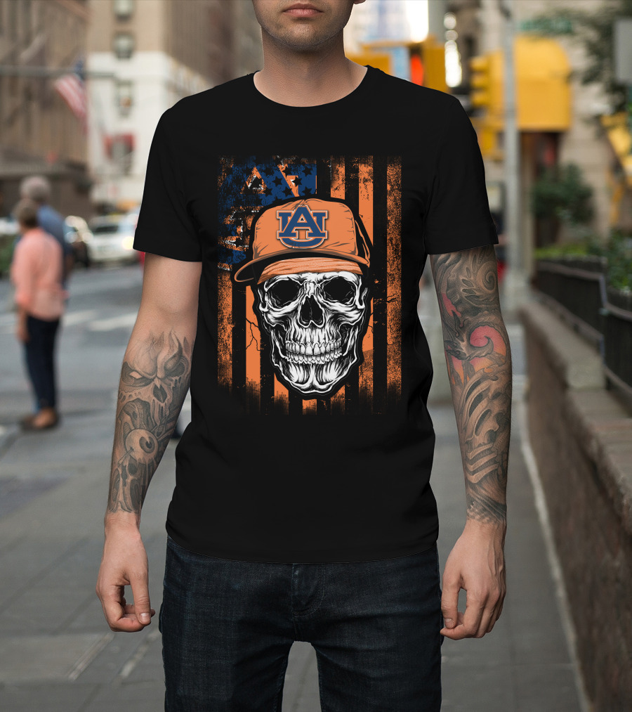 Auburn Tigers Skull with Cap on Orange T-Shirt