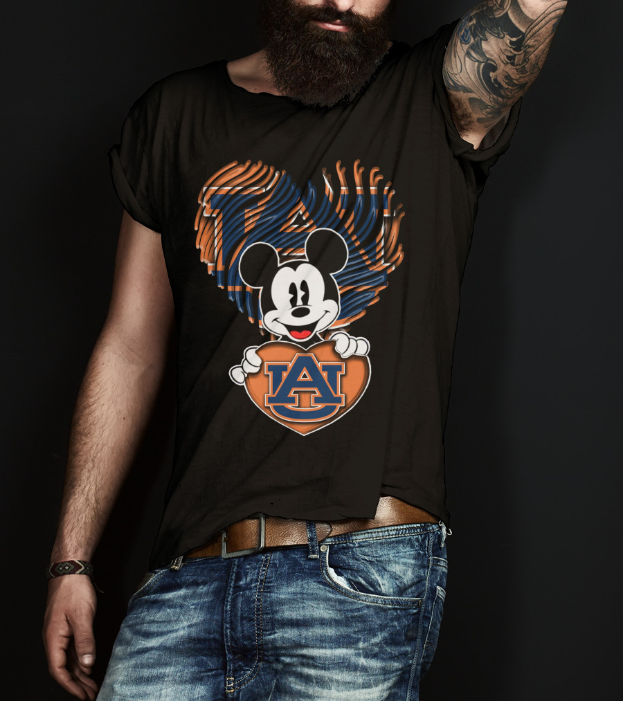 Mickey Mouse Auburn Tigers Heart With Auburn University T-Shirt