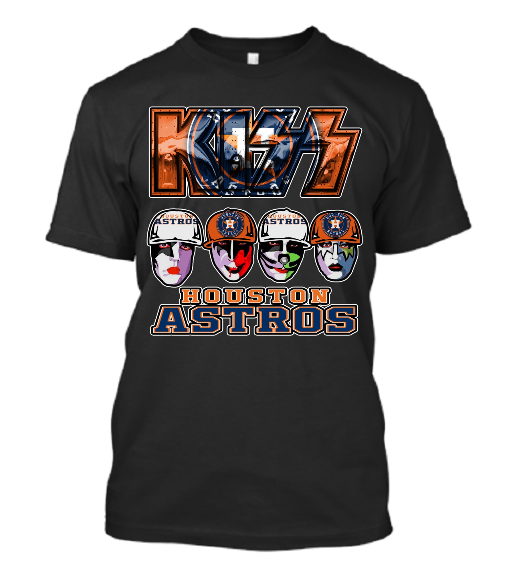 KISS Houston Astros Baseball Face Paint Graphics T-Shirt