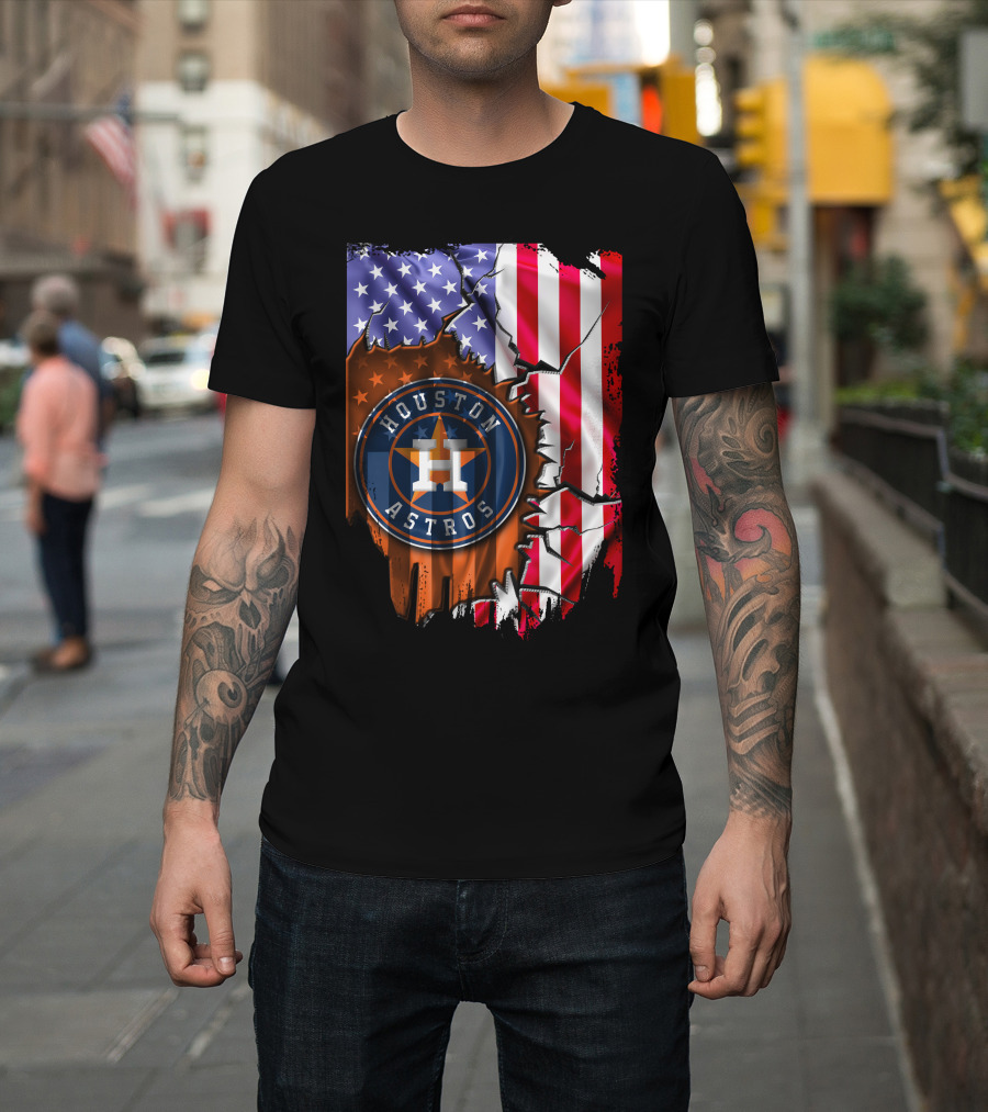 Houston Astros American Flag Tear T-Shirt