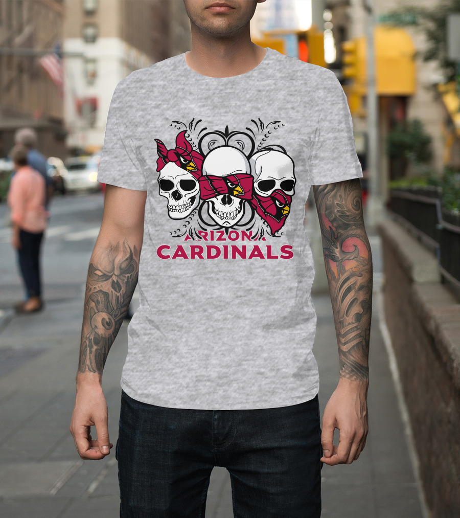 Arizona Cardinals Three Skulls Bandana T-Shirt