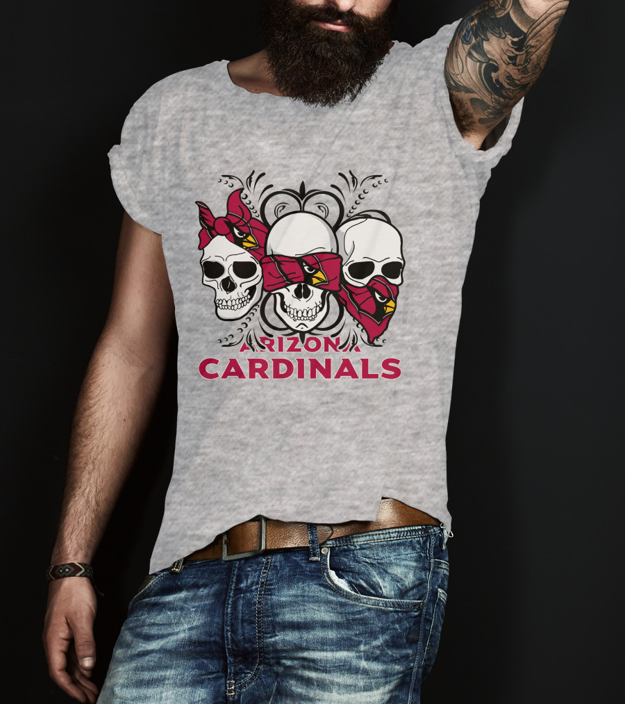 Arizona Cardinals Three Skulls Bandana T-Shirt