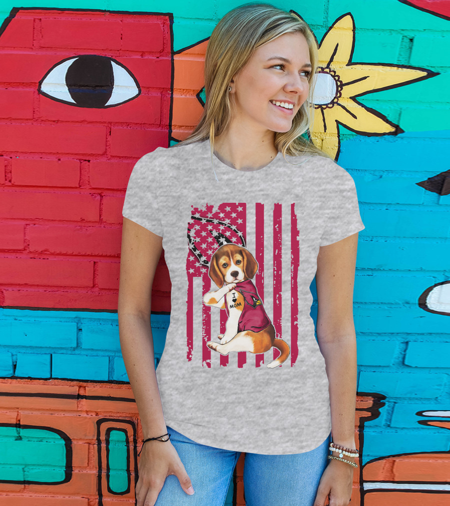 Beagle With Arizona Cardinals Tattoo And American Flag Background T-Shirt