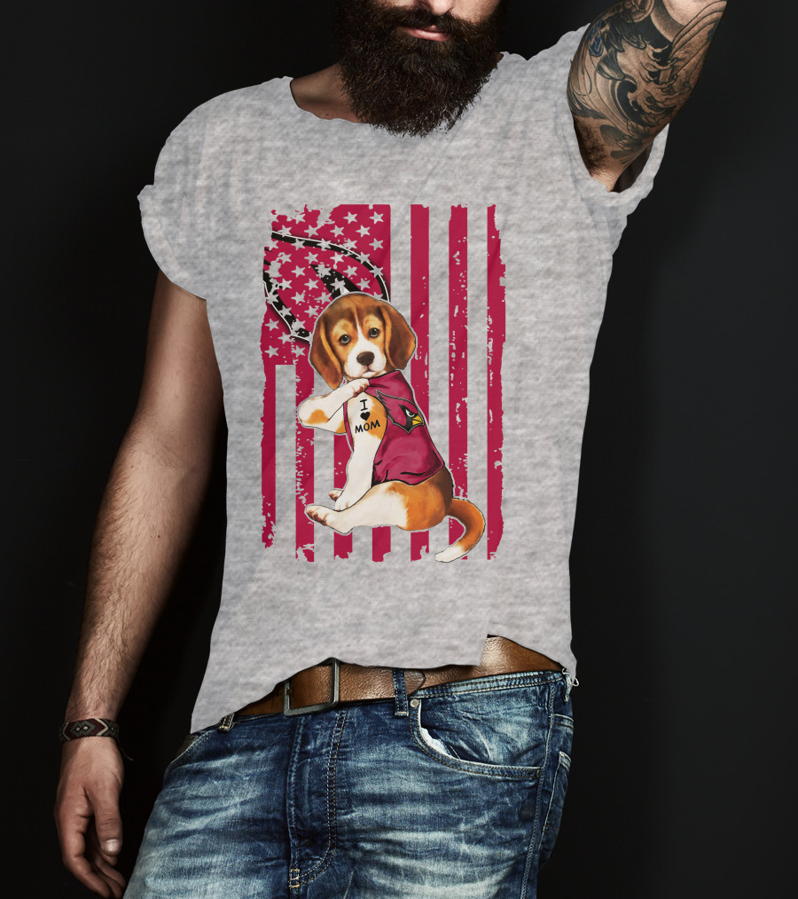 Beagle With Arizona Cardinals Tattoo And American Flag Background T-Shirt