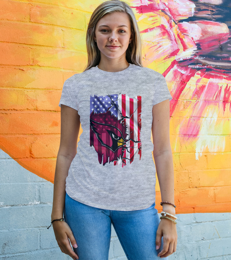 USA Flag With Arizona Cardinals T-Shirt