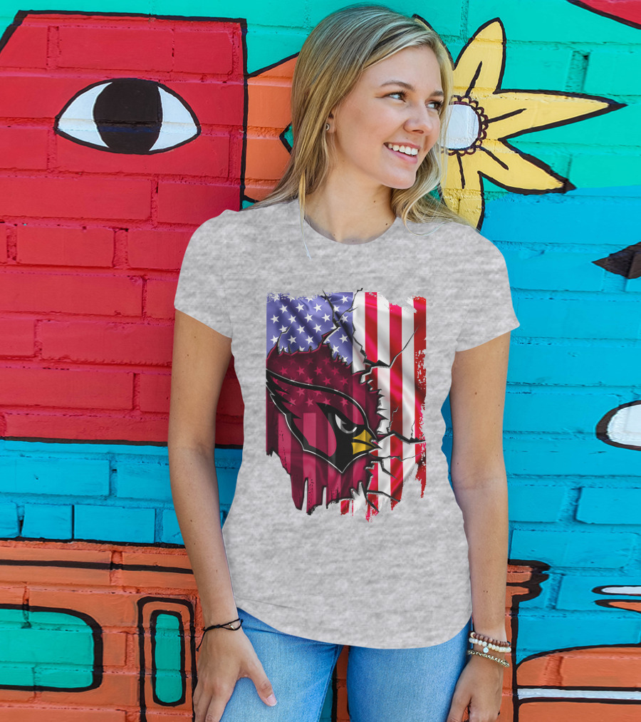 USA Flag With Arizona Cardinals T-Shirt