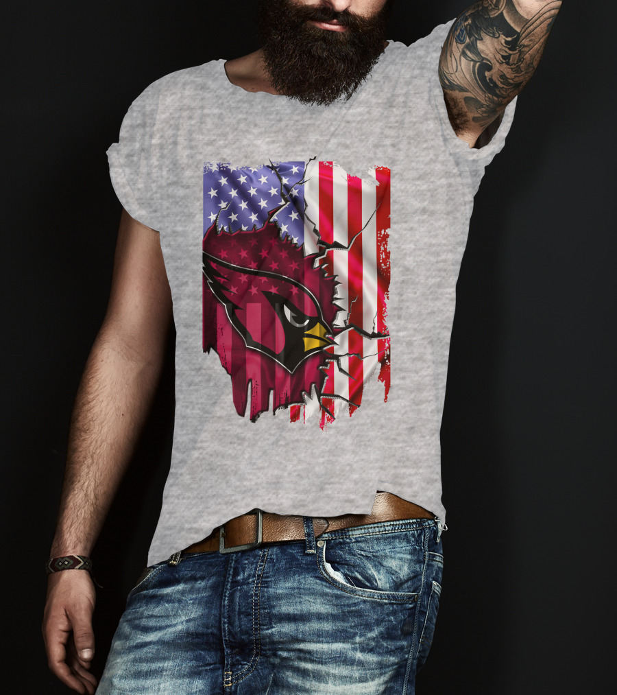 USA Flag With Arizona Cardinals T-Shirt