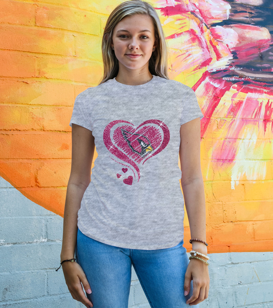 Heart Diamond Arizona Cardinals Sparkle Emblem T-Shirt