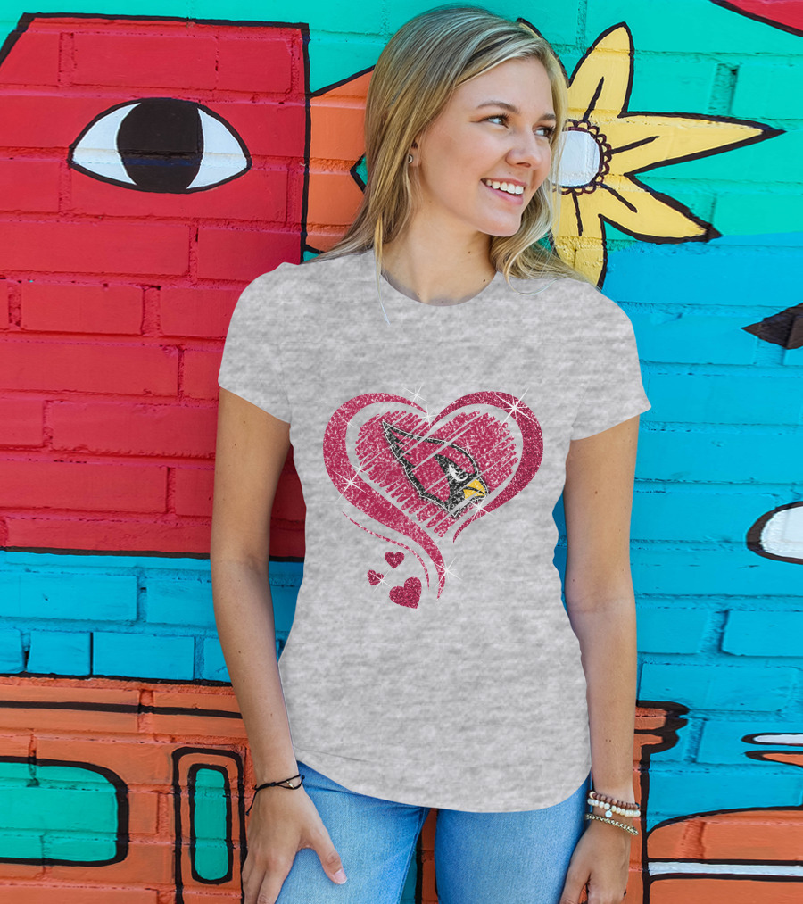 Heart Diamond Arizona Cardinals Sparkle Emblem T-Shirt