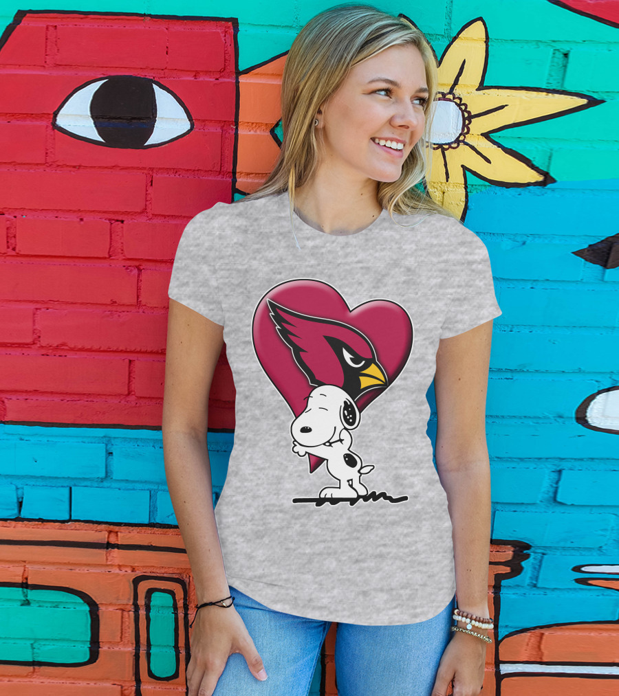 Snoopy Hugging Arizona Cardinals Heart T-Shirt