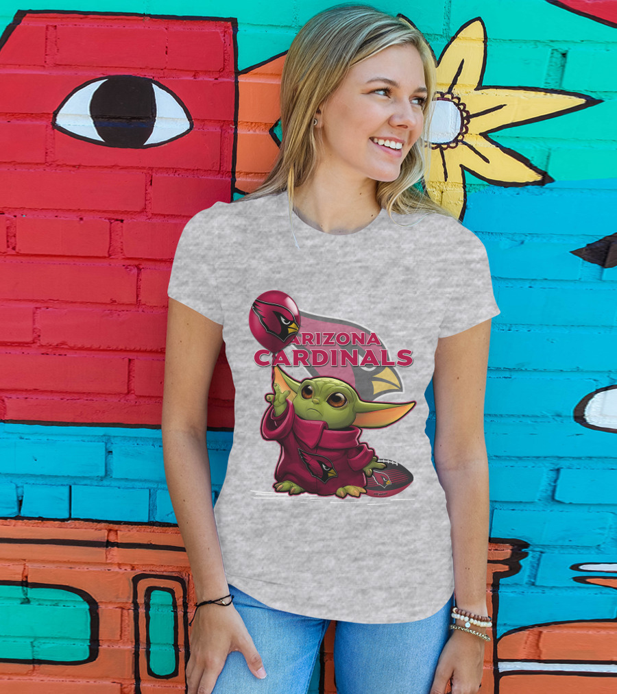 Yoda Holding Arizona Cardinals Balloon And Football With Team T-Shirt