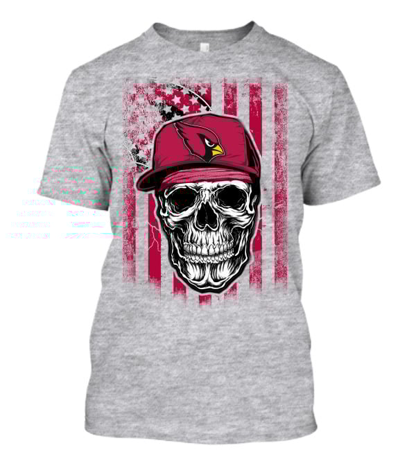 Skull V1 Arizona Cardinals Red Cap American Flag T-Shirt