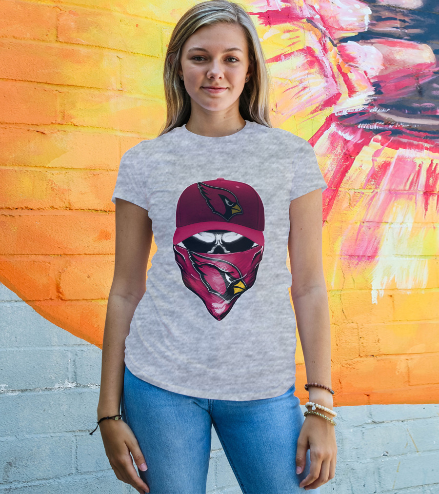 Skull V6 Arizona Cardinals Bold Logo Hat And Bandana T-Shirt