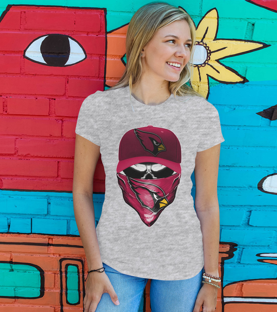 Skull V6 Arizona Cardinals Bold Logo Hat And Bandana T-Shirt