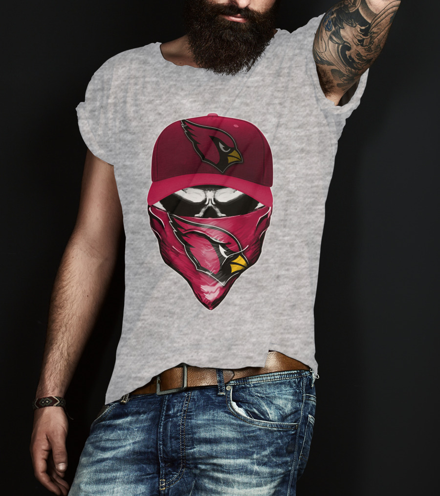 Skull V6 Arizona Cardinals Bold Logo Hat And Bandana T-Shirt