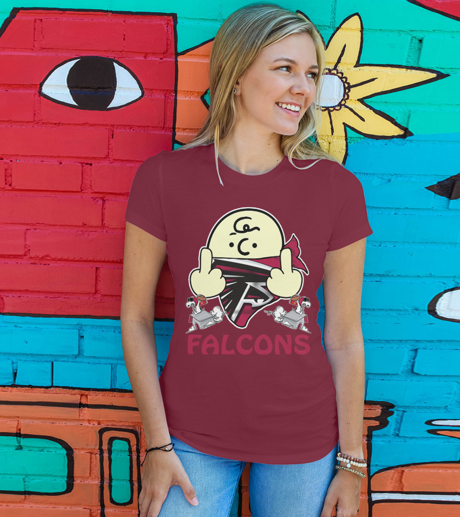 Atlanta Falcons F Symbol Peanuts Angry Charlie Middle Finger Snoopy Doghouse T-Shirt