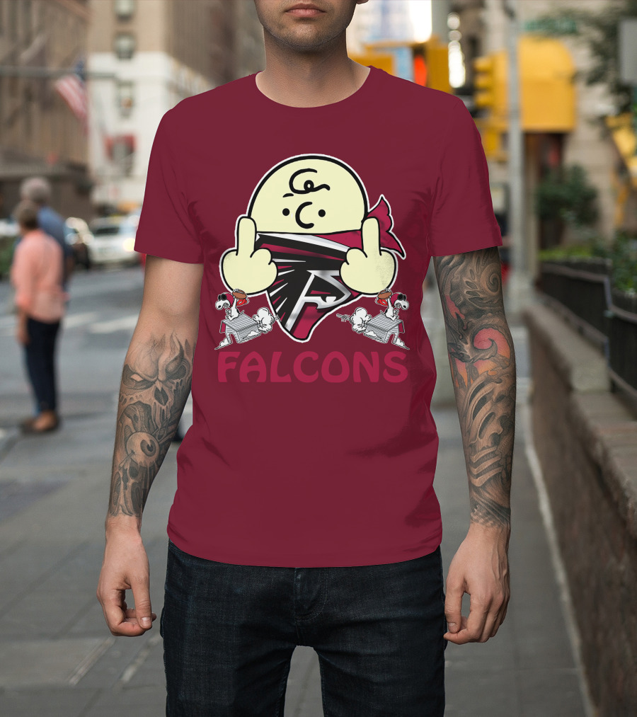 Atlanta Falcons F Symbol Peanuts Angry Charlie Middle Finger Snoopy Doghouse T-Shirt