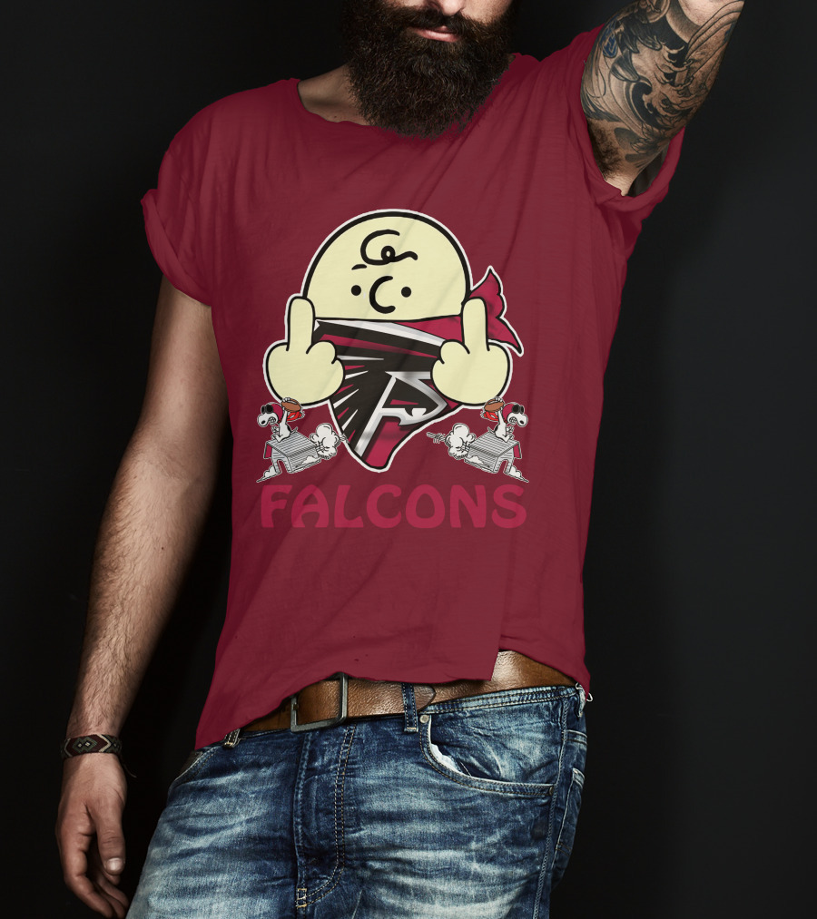 Atlanta Falcons F Symbol Peanuts Angry Charlie Middle Finger Snoopy Doghouse T-Shirt