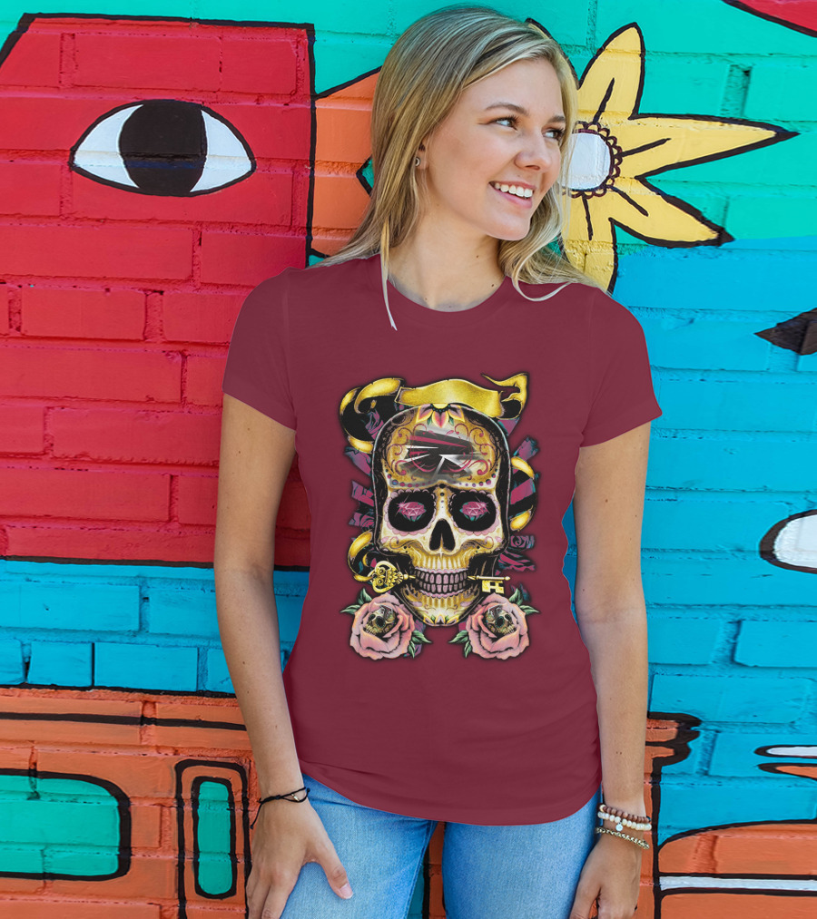 Atlanta Falcons Skull With Roses And Key T-Shirt