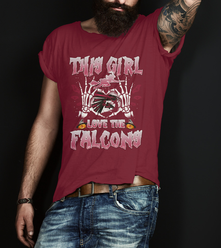 This Girl Love The Falcons Halloween Skeleton Hands Pumpkin T-Shirt