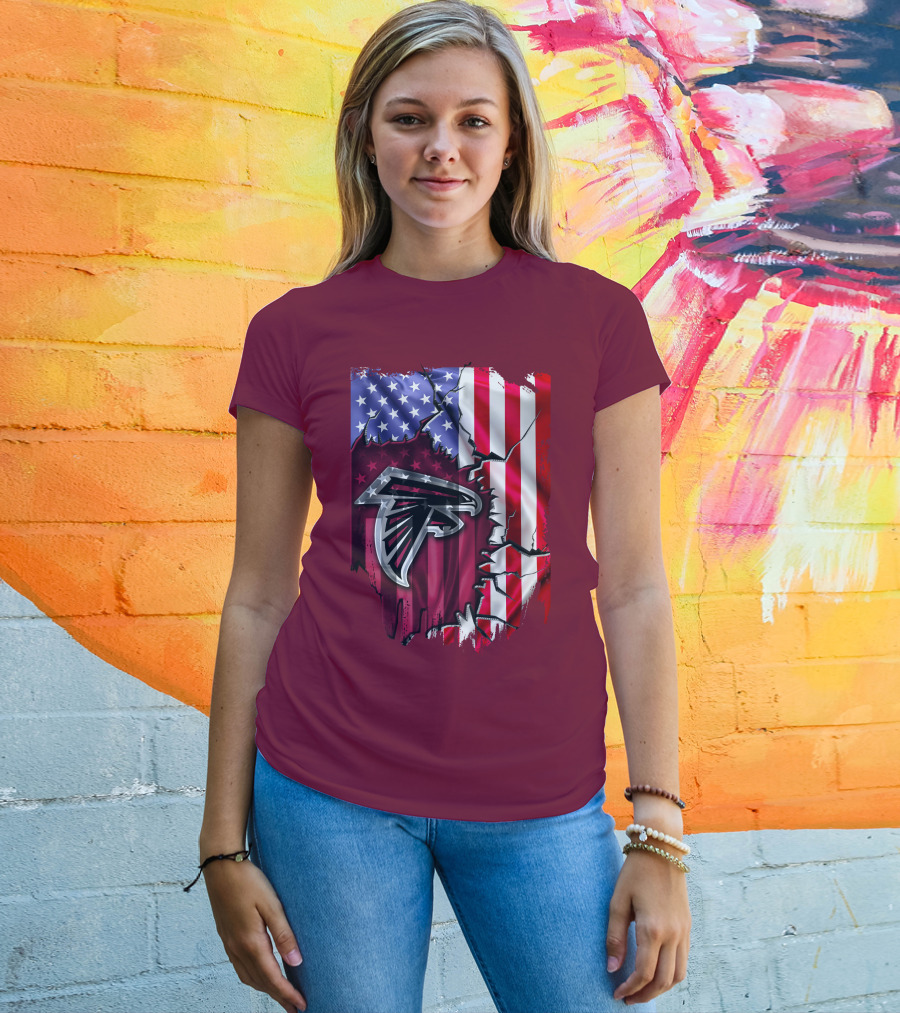 American Flag With Atlanta Falcons Logo And Cracked Design Mix T-Shirt