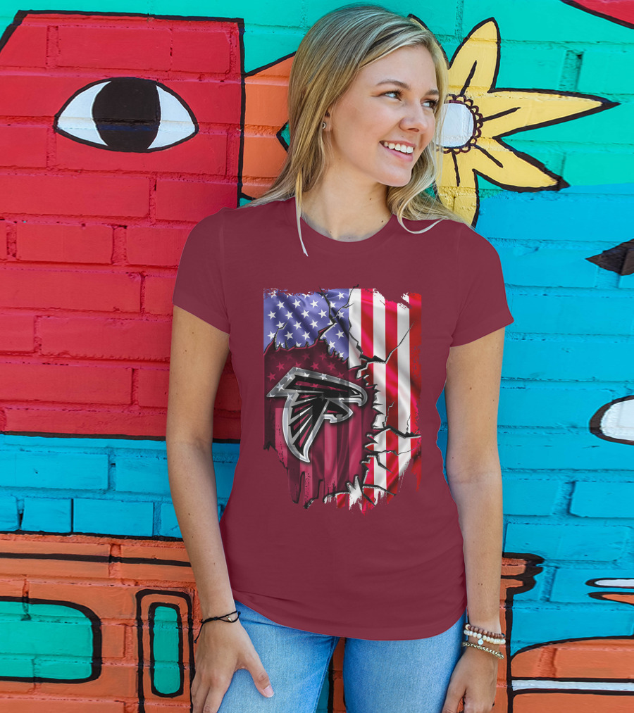 American Flag With Atlanta Falcons Logo And Cracked Design Mix T-Shirt