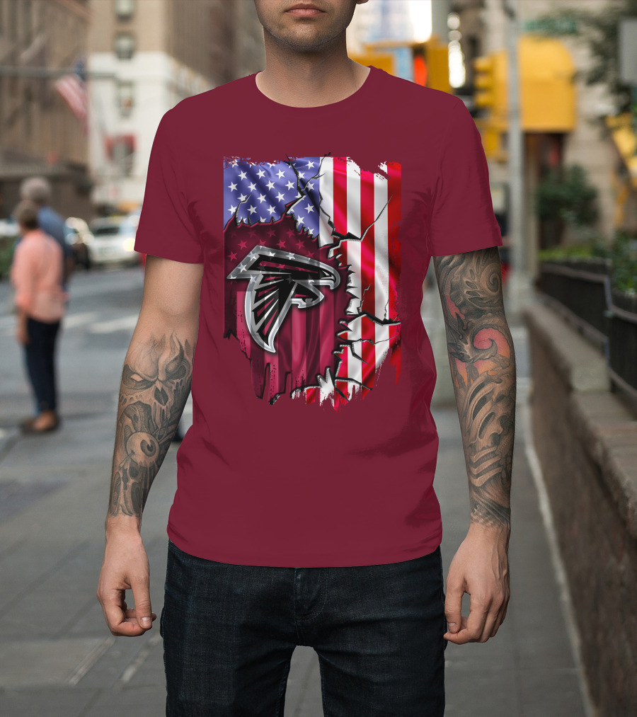 American Flag With Atlanta Falcons Logo And Cracked Design Mix T-Shirt