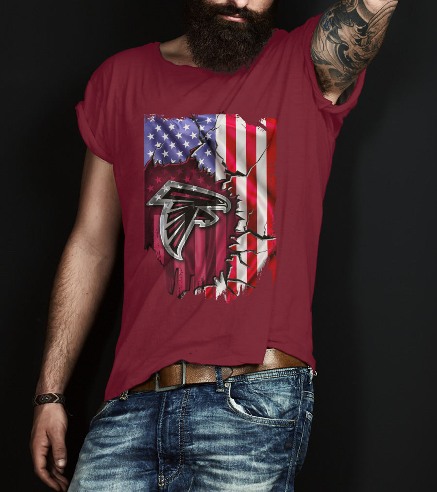 American Flag With Atlanta Falcons Logo And Cracked Design Mix T-Shirt